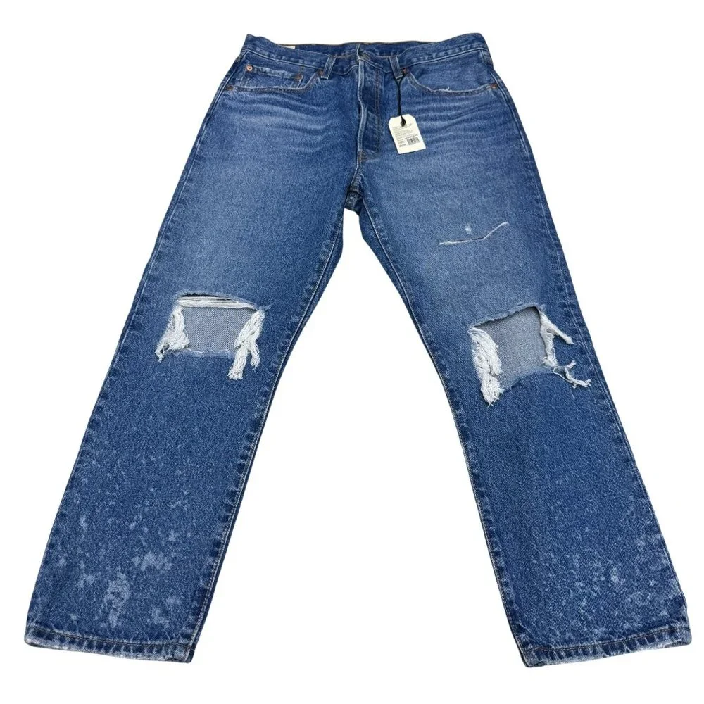 Levi's Premium 501 Womens Blue Jean Pants Distressed Button Fly, Size 31/26 NWT - Picture 1 of 13